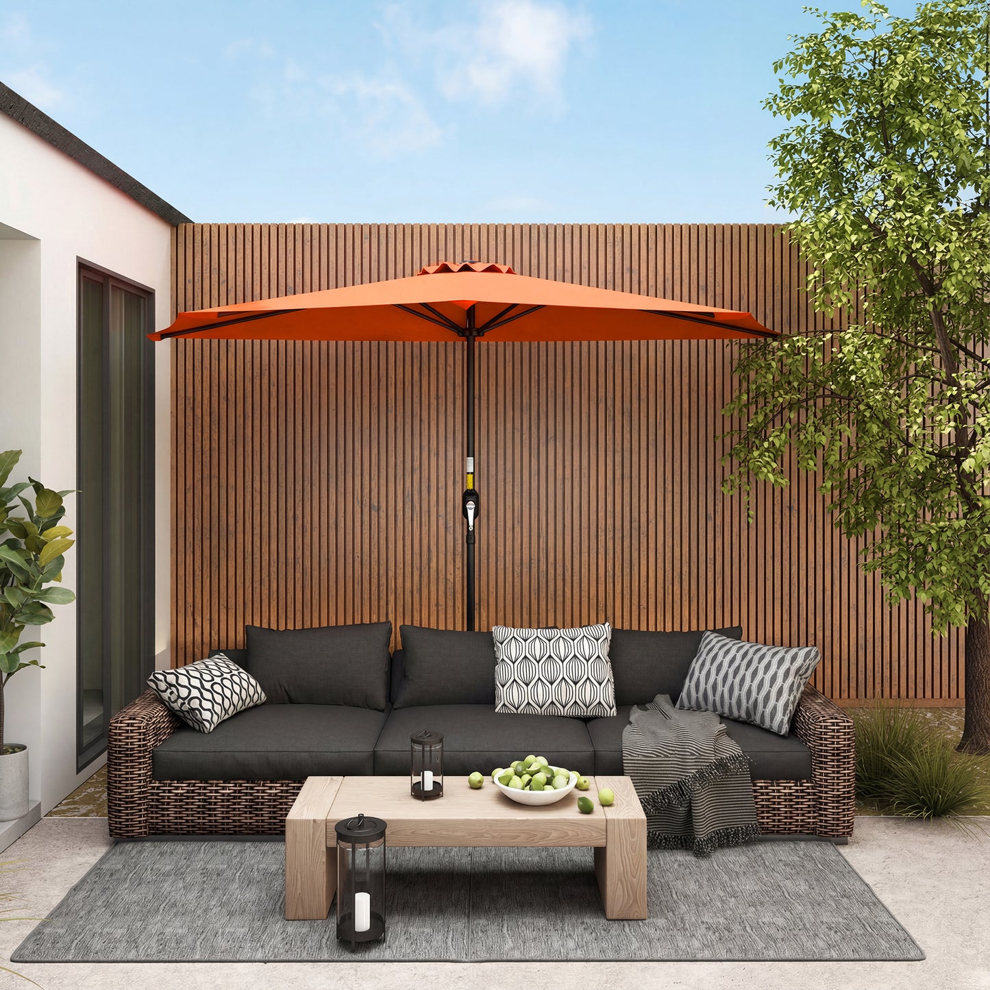 2.7m Metal Frame Garden Furniture Parasol Half Round Umbrella Orange