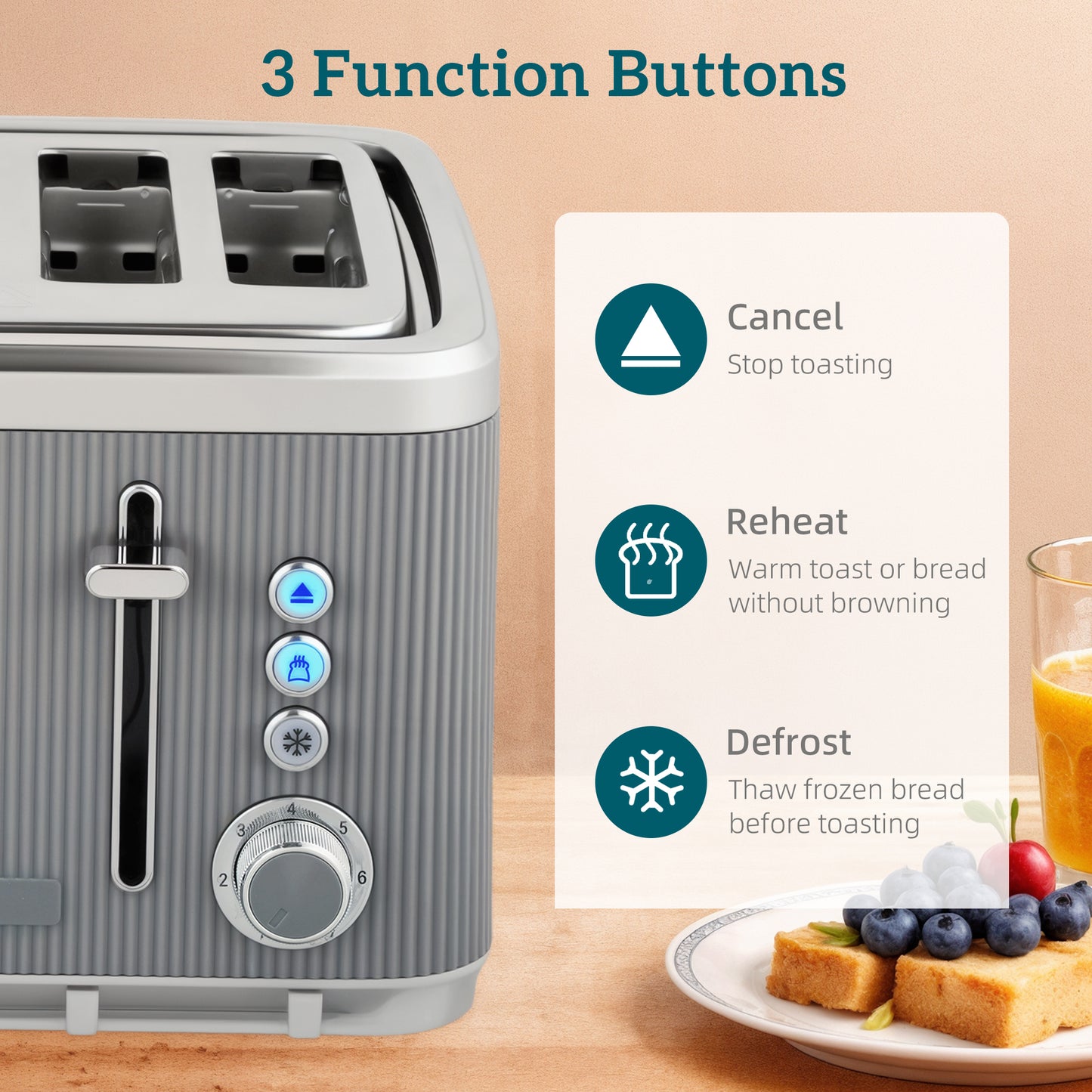 1.7L 3000W Rapid Boil Kettle and 4 Slice Toaster Set Crumb Tray Grey