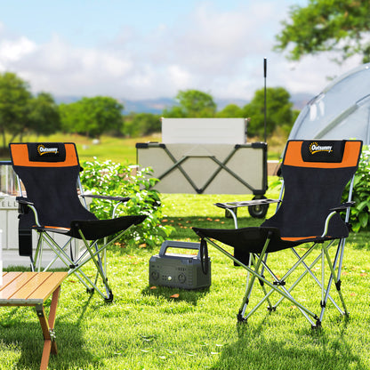 Set of 2 Reclining Camping Chairs, Orange and Black
