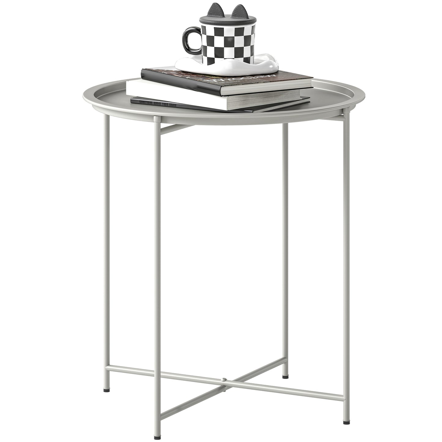 46cm Round Garden Table Side Table with Removable Tray, White