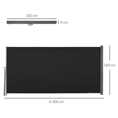 Retractable Side Awning Screen Fence Patio Garden Wall Balcony Screening Panel Outdoor Blind Privacy Divider (3x1.6M, Black)
