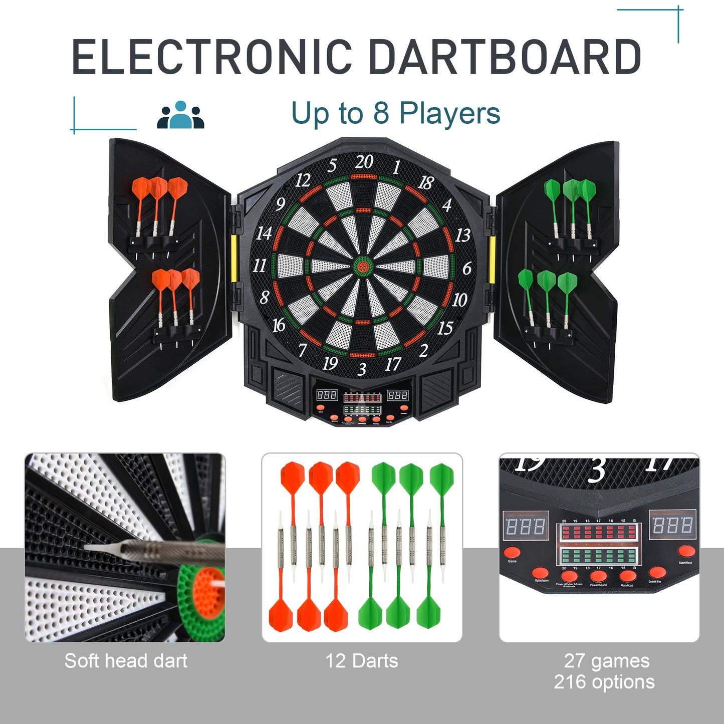 27 Games Dart Board Dartboard Set Electronic LED Darts Game Display Party