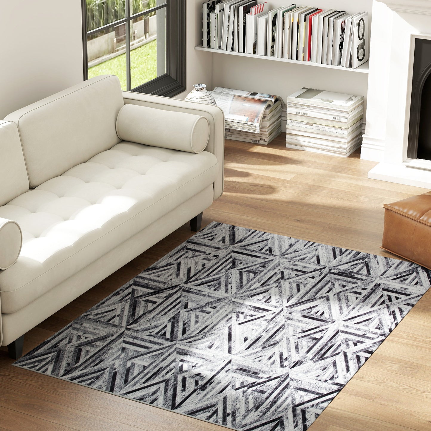 Non-Slip Washable Rug, Chenille Floor Carpet for Living Room, Black