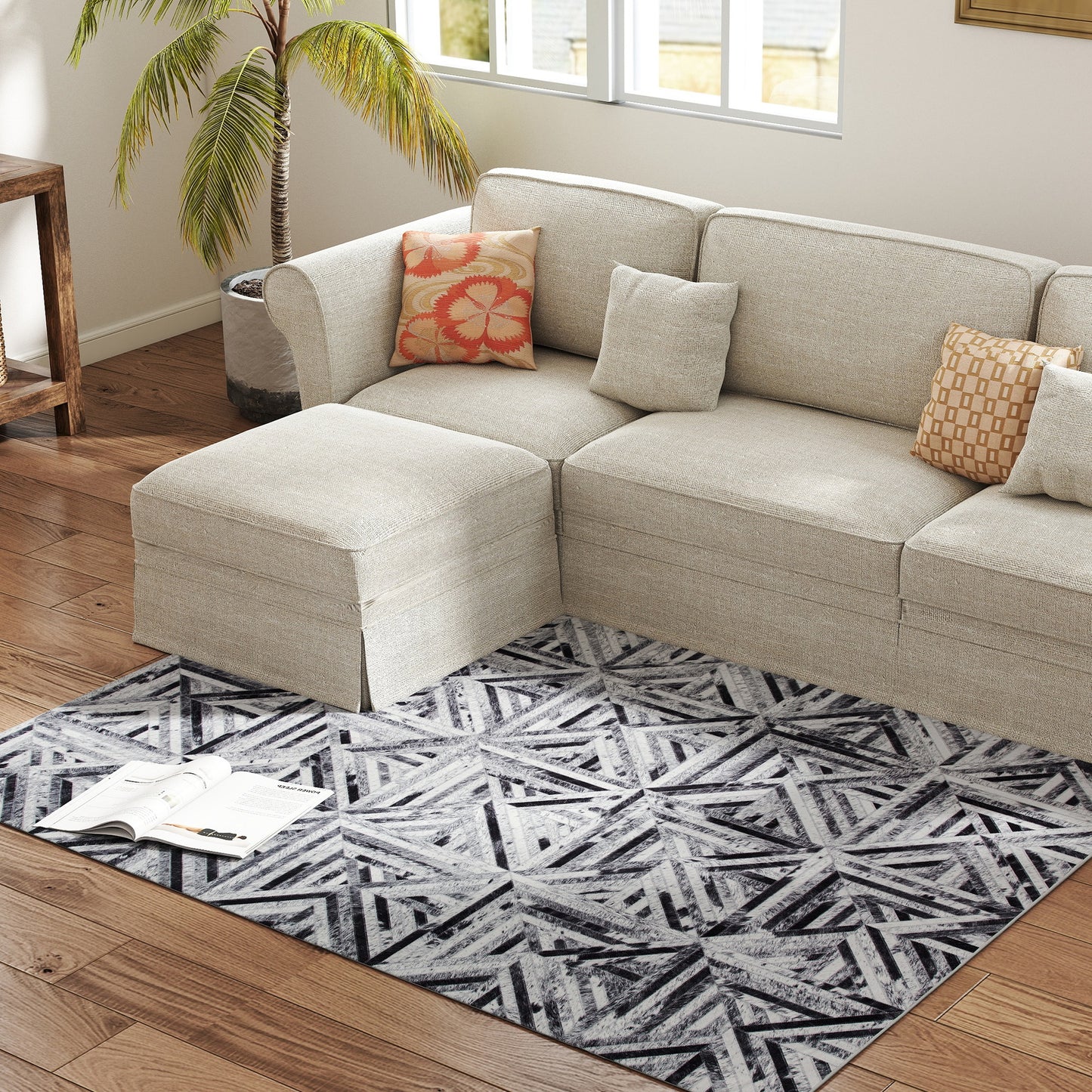Non-Slip Washable Rug, Chenille Floor Carpet for Living Room, Black