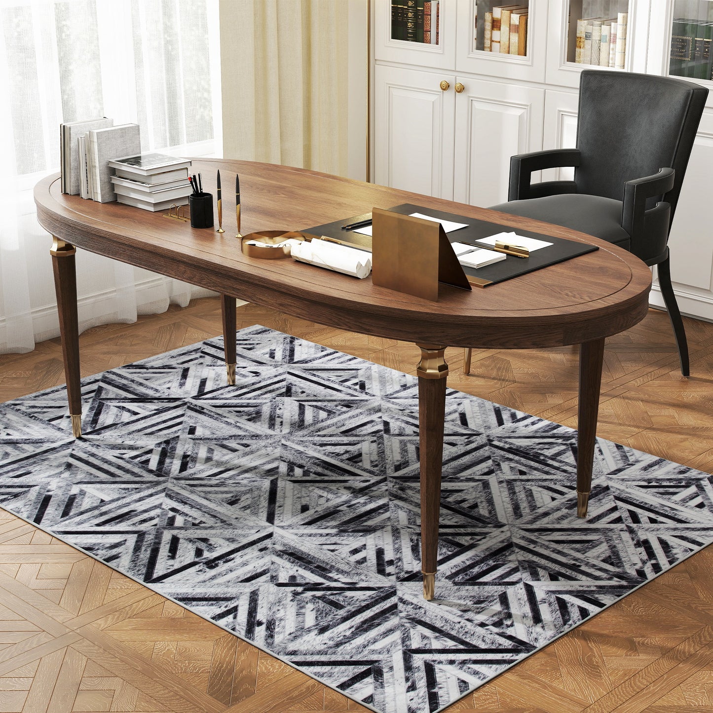 Non-Slip Washable Rug, Chenille Floor Carpet for Living Room, Black