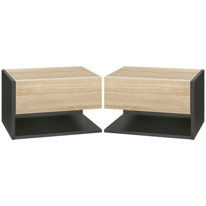 Modern Bedside Table Set of 2 with Drawer and Shelf
