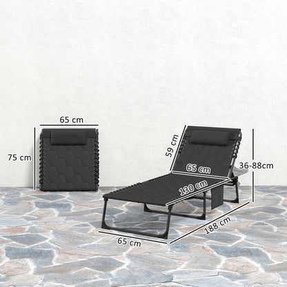 2 Pieces Foldable Sun Lounger Set with Padded Seat, Black