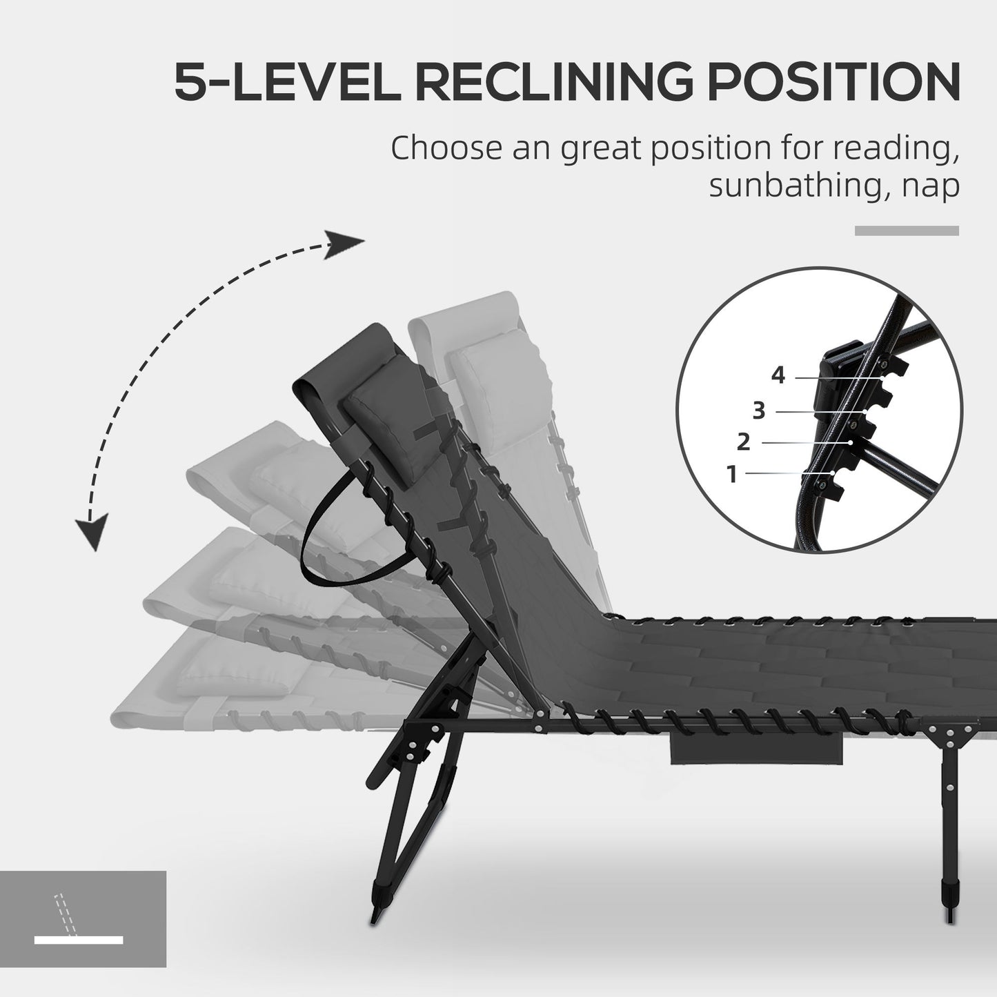 2 Pieces Foldable Sun Lounger Set with Padded Seat, Black