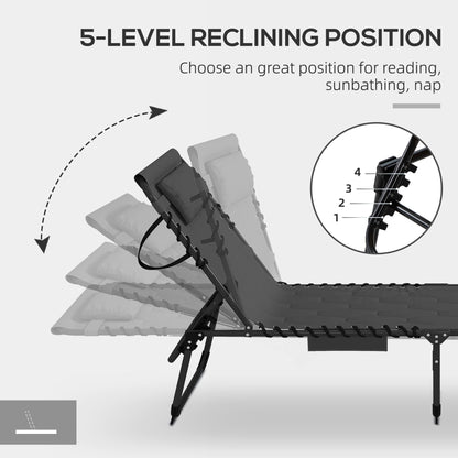 2 Pieces Foldable Sun Lounger Set with Padded Seat, Black