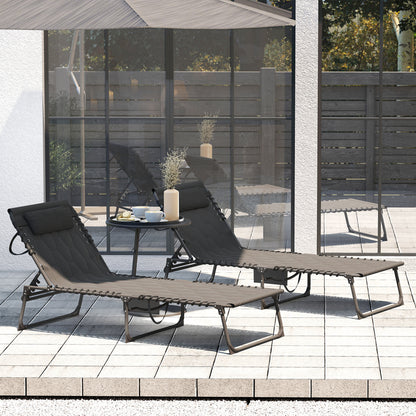 2 Pieces Foldable Sun Lounger Set with Padded Seat, Black