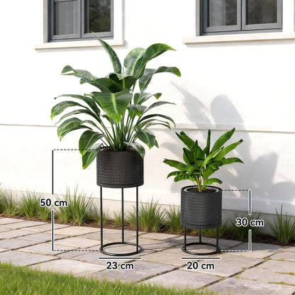 Metal Plant Pots Flower Planters Set of 2 for Indoor Outdoor Black