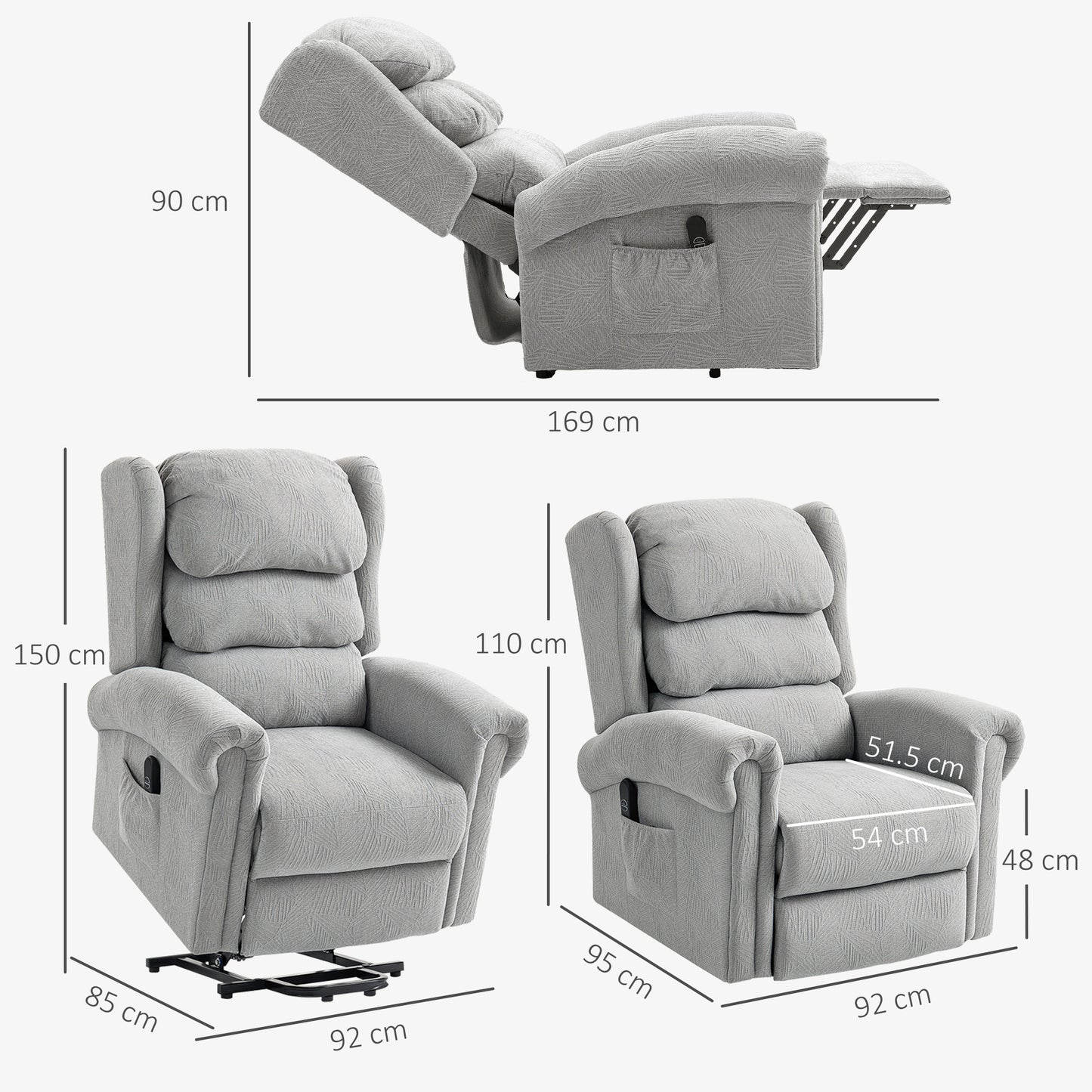 Power Lift Recliner Chair for Elderly with Remote Control, Grey