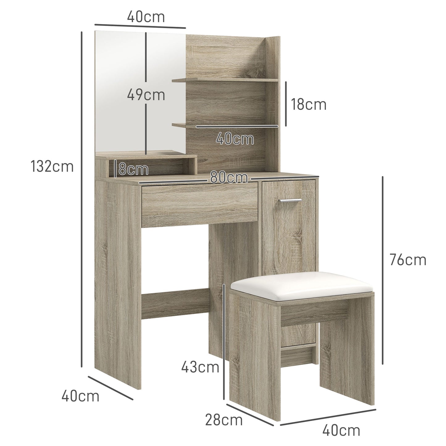 Dressing Table with Mirror and Stool, Makeup Desk for Bedroom