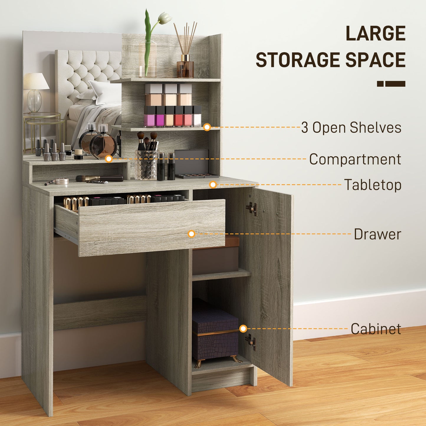 Dressing Table with Mirror and Stool, Makeup Desk for Bedroom