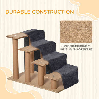 Four-Step Portable Dog Stairs with Washable Plush Cover, Dark Grey