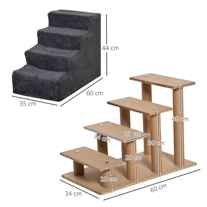 Four-Step Portable Dog Stairs with Washable Plush Cover, Dark Grey