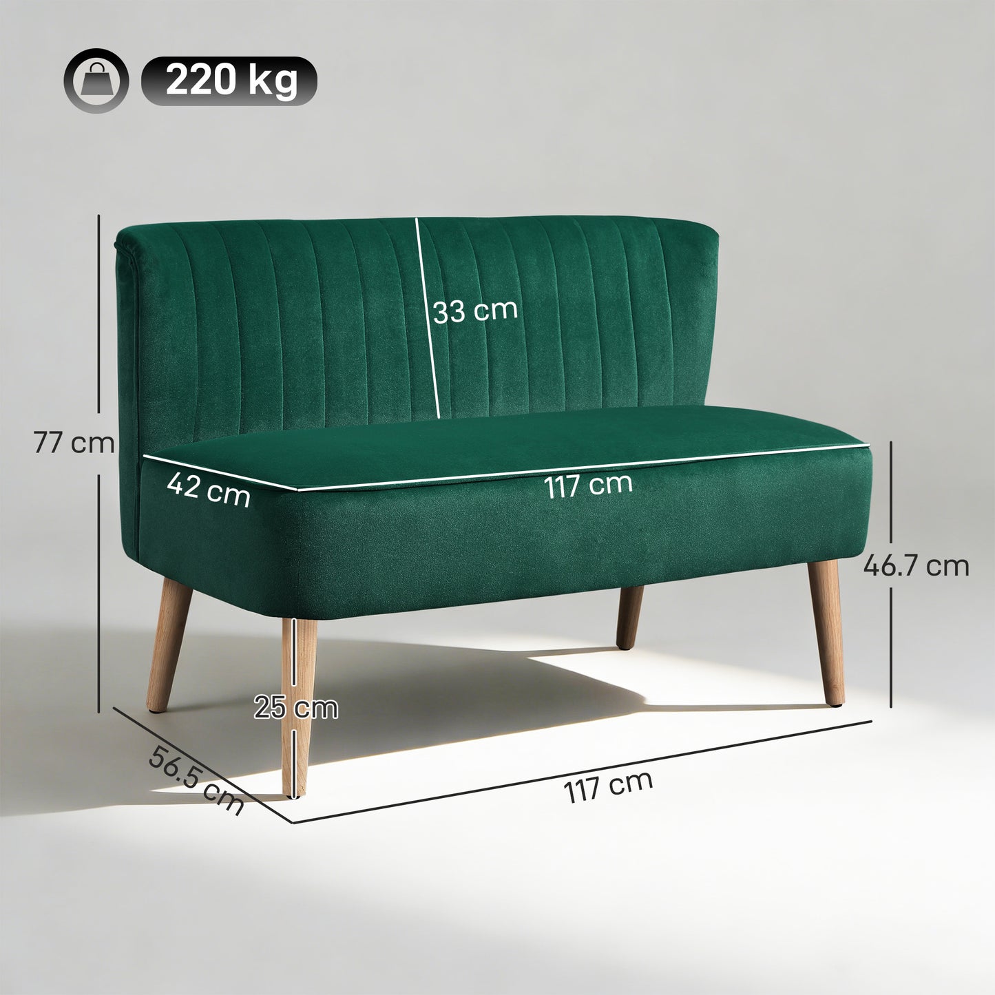 46" Loveseat Sofa 2 Seater Sofa with Padded Seat, Dark Green
