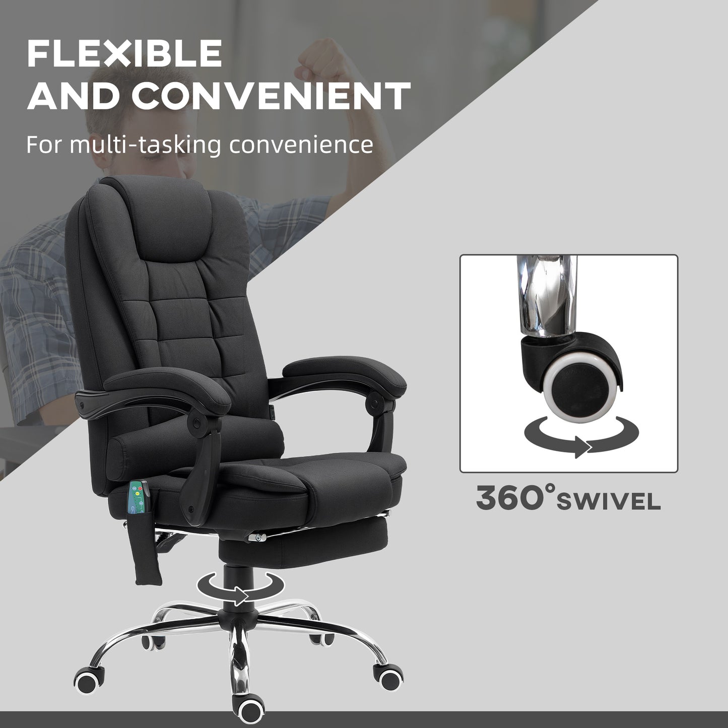 Ergonomic Heated 6 Points Vibration Massage Office Chair, Black