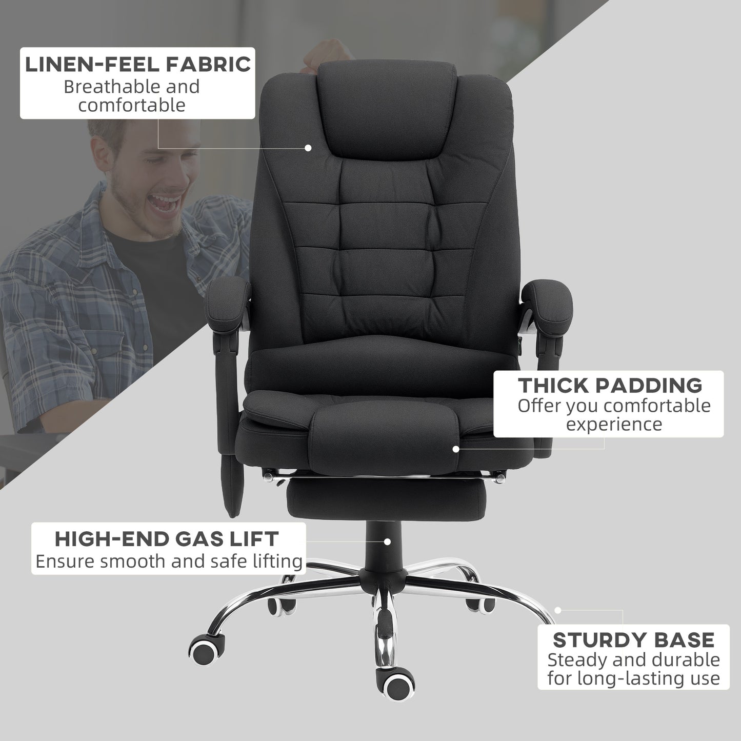 Ergonomic Heated 6 Points Vibration Massage Office Chair, Black