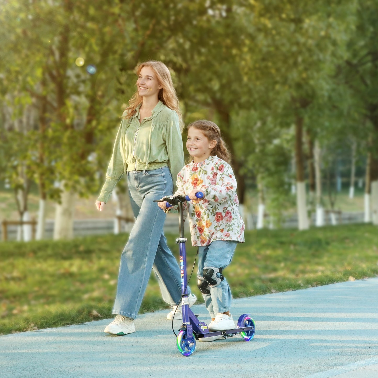 Scooter for Kids, Folding Kick Scooter w/ Adjustable Handle, Blue