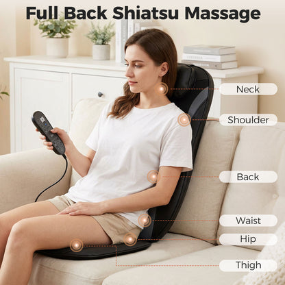 Back Massager with Heat, Deep Tissue Kneading Massage Chair with 3-Level Seat Vibration, Massage Chair Pad for Back Pain, Home Office Use, Gifts for Men and Women