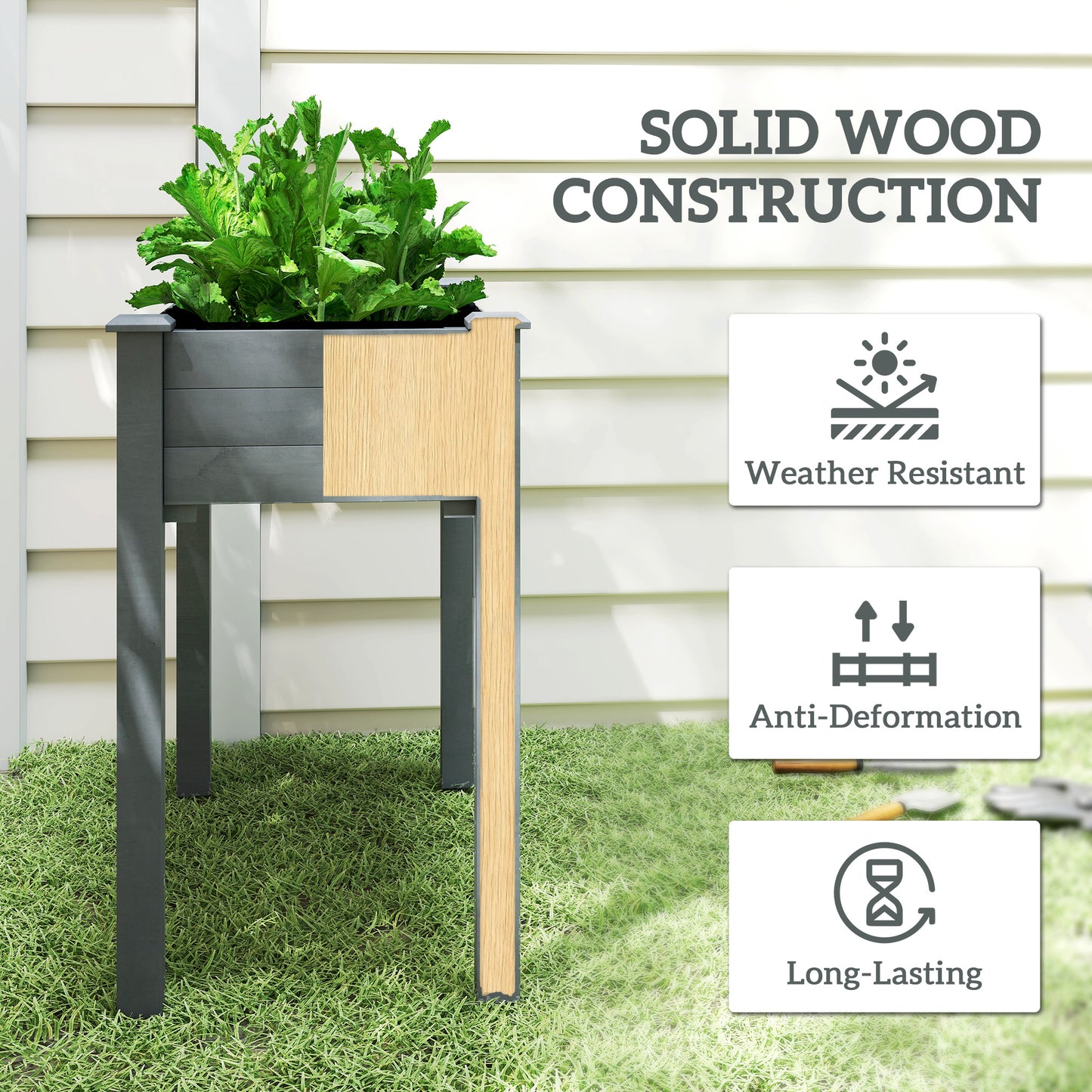 Garden Wooden Planter Flower Raised Bed, Dark Grey