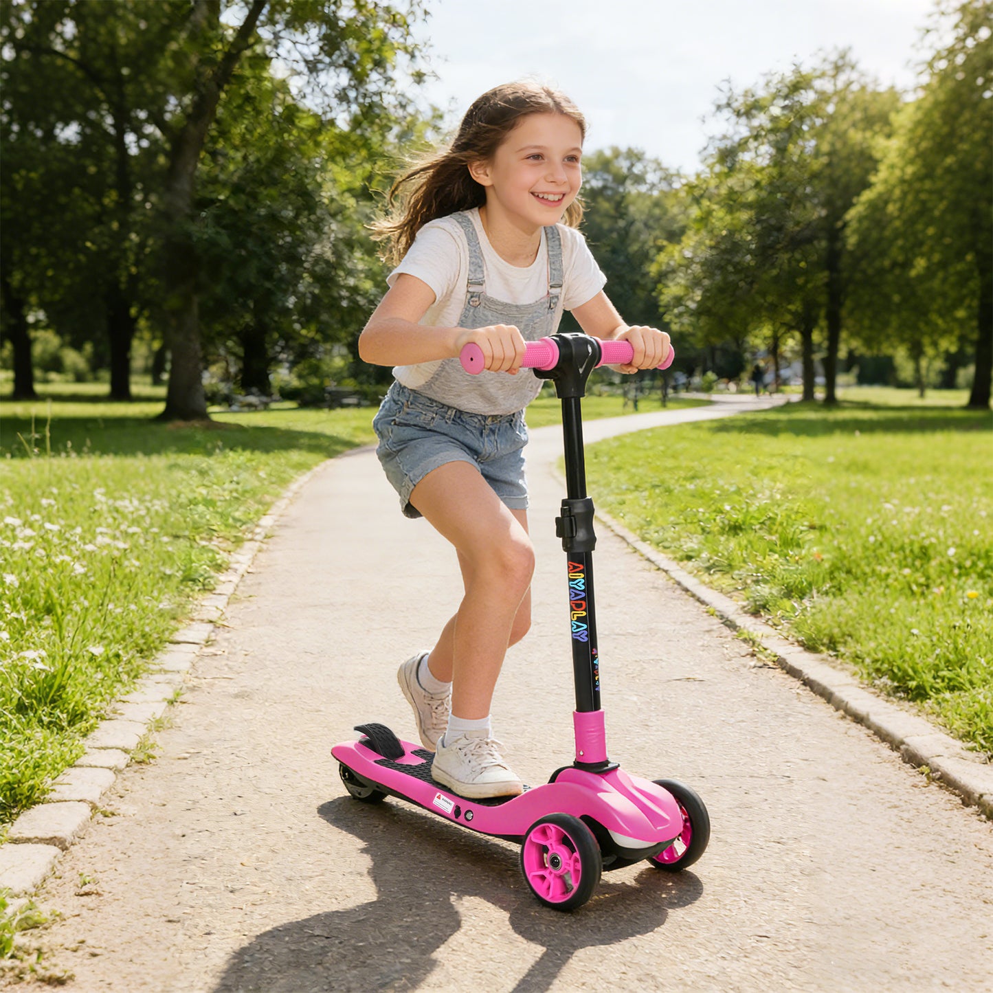 Electric Scooter for Kids, 3 Wheel Foldable Kids Scooter, Pink