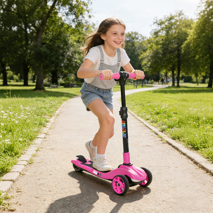Electric Scooter for Kids, 3 Wheel Foldable Kids Scooter, Pink