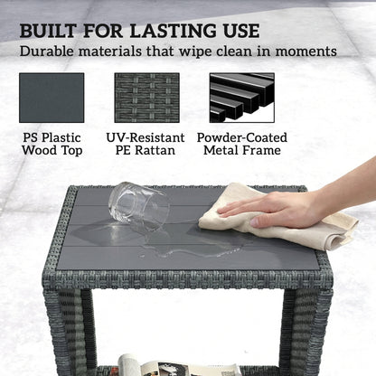 Side Table 2-Tier with Storage Shelf/Grey