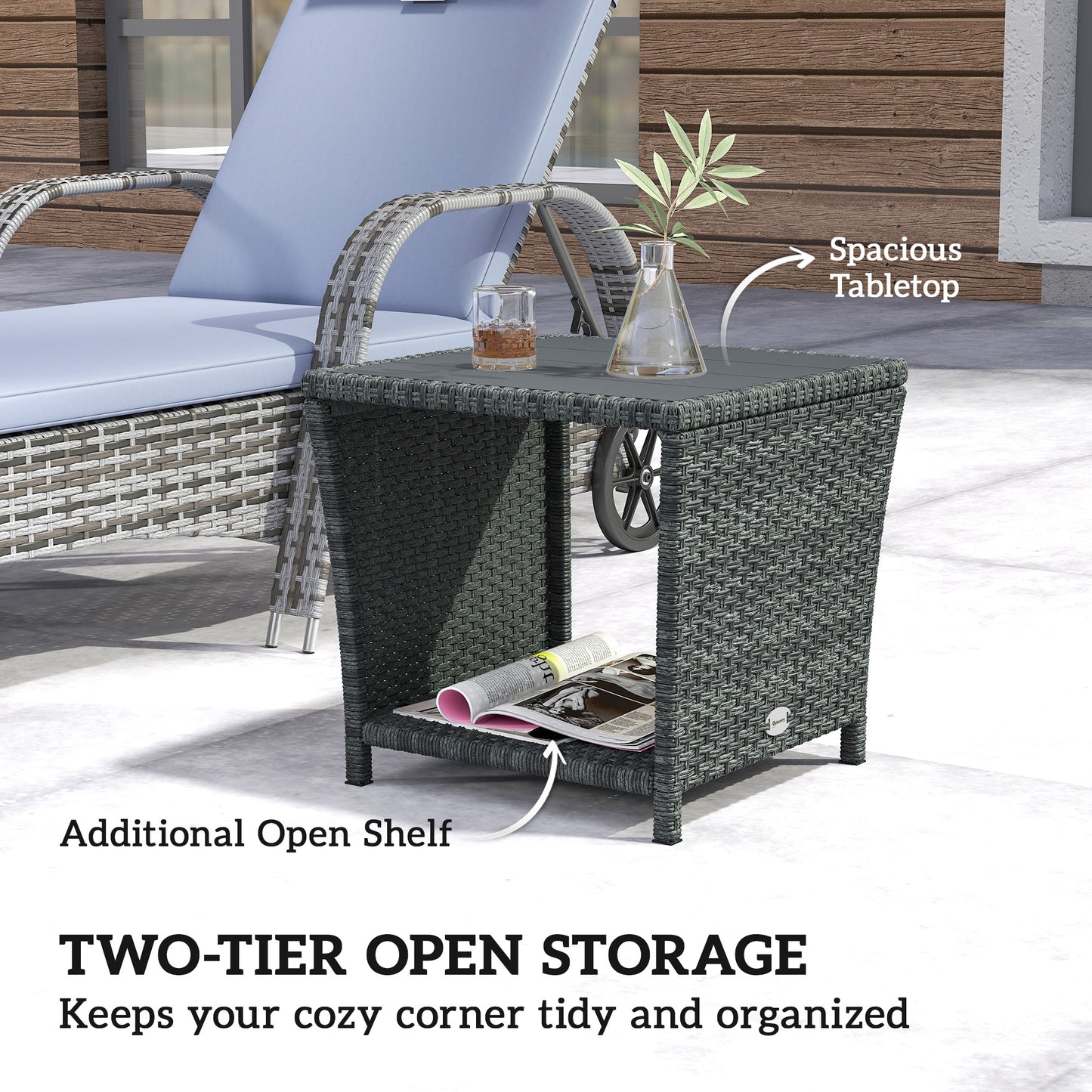 Side Table 2-Tier with Storage Shelf/Grey