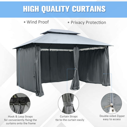 Outsunny 4m x 3(m) Steel Gazebo Canopy Party Tent Garden Pavillion Patio Shelter Pavilion with Curtains Sidewalls Grey