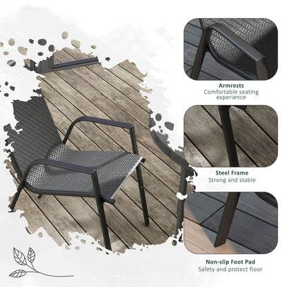Stackable Outdoor Rattan Chairs Set of 4 with Armrests and Backrest, Grey