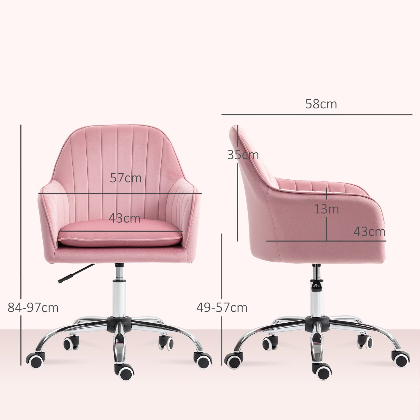 Office Chair, Swivel Desk Chair w/ Adjustable Height, Dark Pink