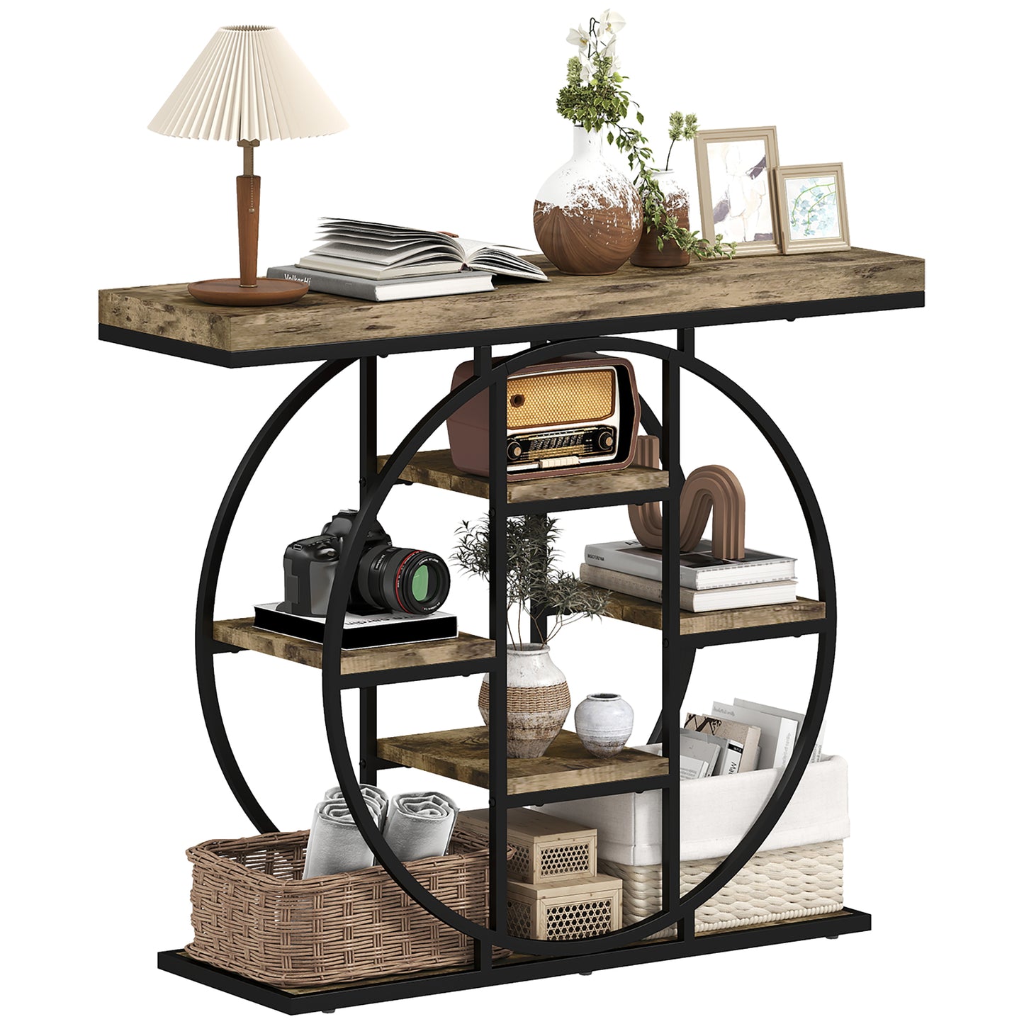 Industrial Console Table, Hallway Table with Storage Shelves