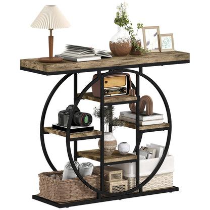 Industrial Console Table, Hallway Table with Storage Shelves