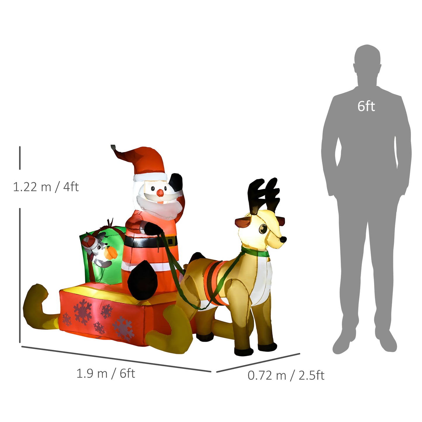Inflatable Santa Claus with Sled and Reindeer Xmas Décor LED Lights