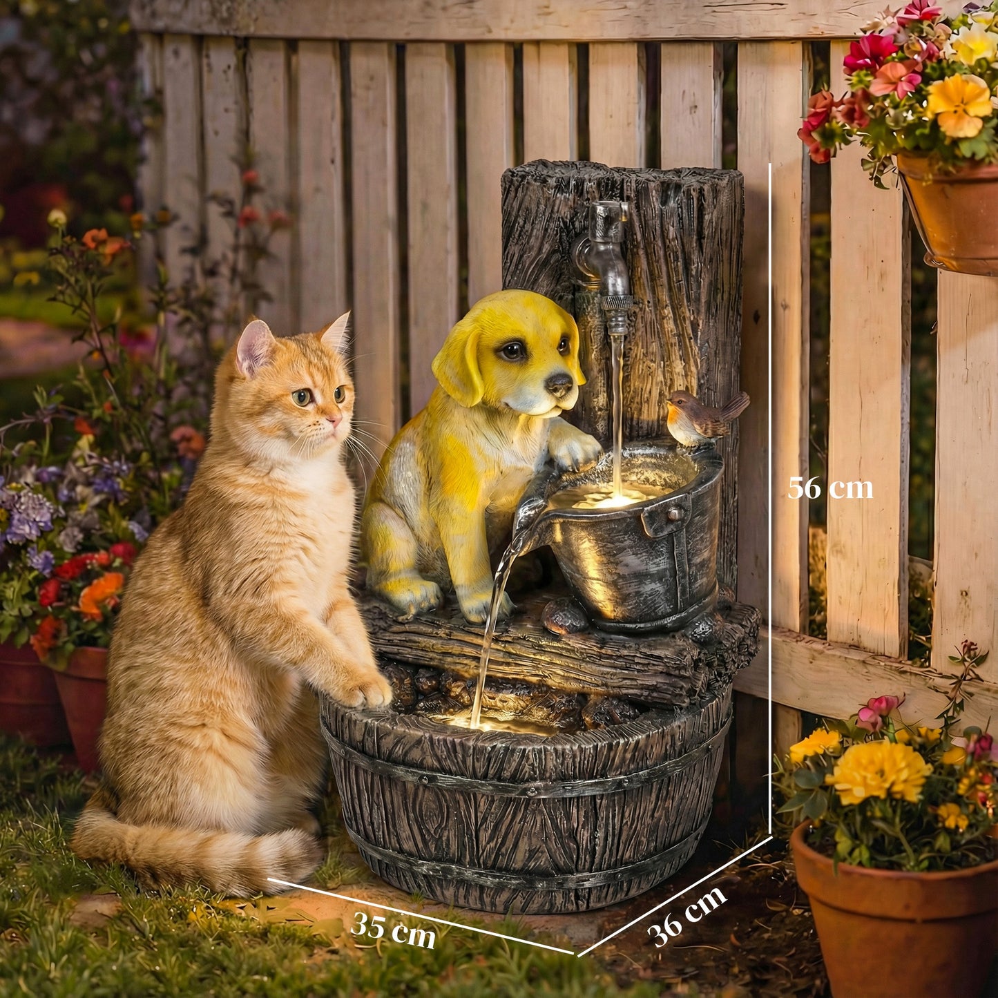 Garden Water Feature, Freestanding Water Fountain with LED Lights