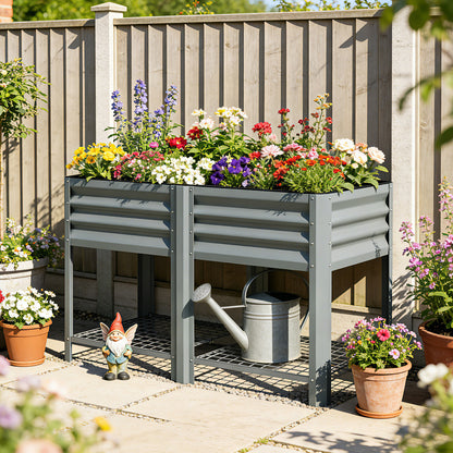 Raised Garden Bed with Storage Shelf 120x55cm Grey