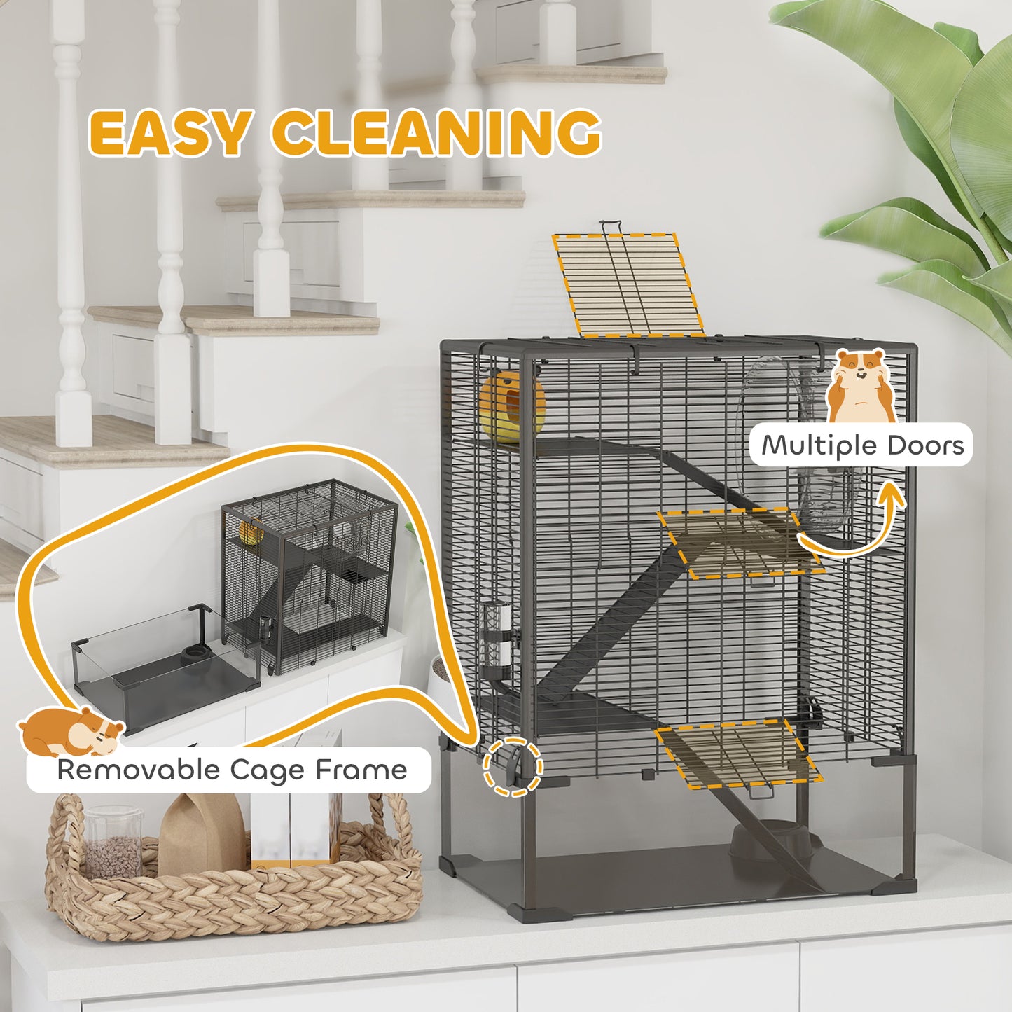 4-Tier Hamster Cage w/ Deep Tempered Glass Bottom, 60 x 40 x 80cm