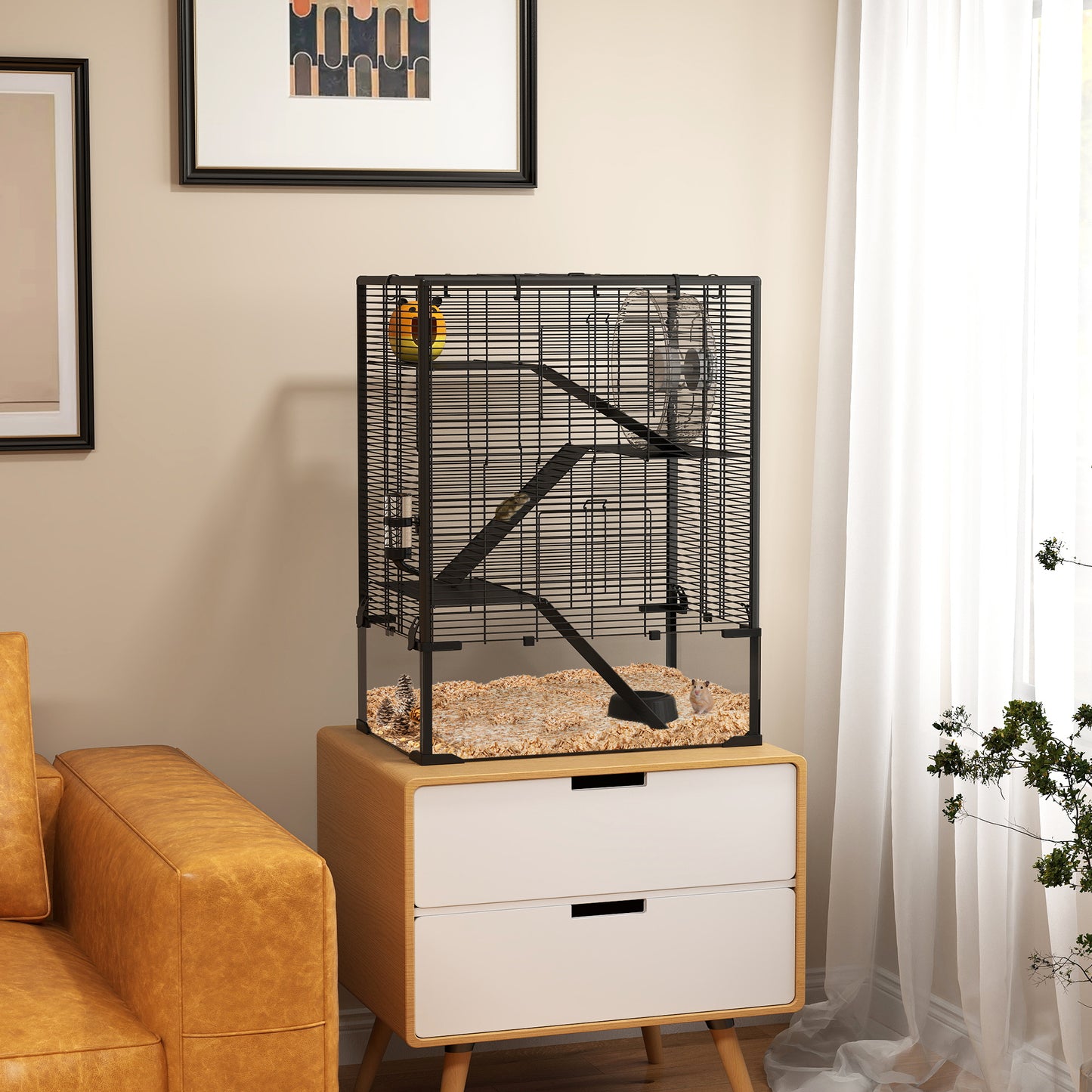 4-Tier Hamster Cage w/ Deep Tempered Glass Bottom, 60 x 40 x 80cm
