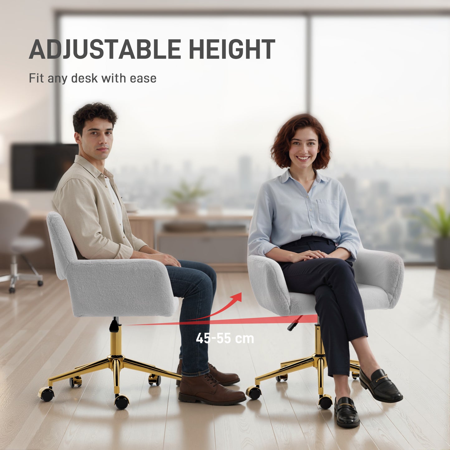 Swivel Office Chair, Vanity Desk Chair with Adjustable Height, Wheels