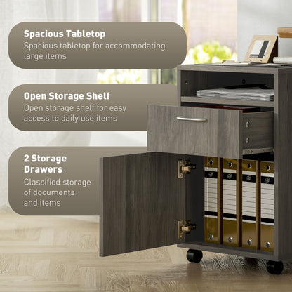 60cm Filing Cabinet with Drawers and Open Shelf, Grey