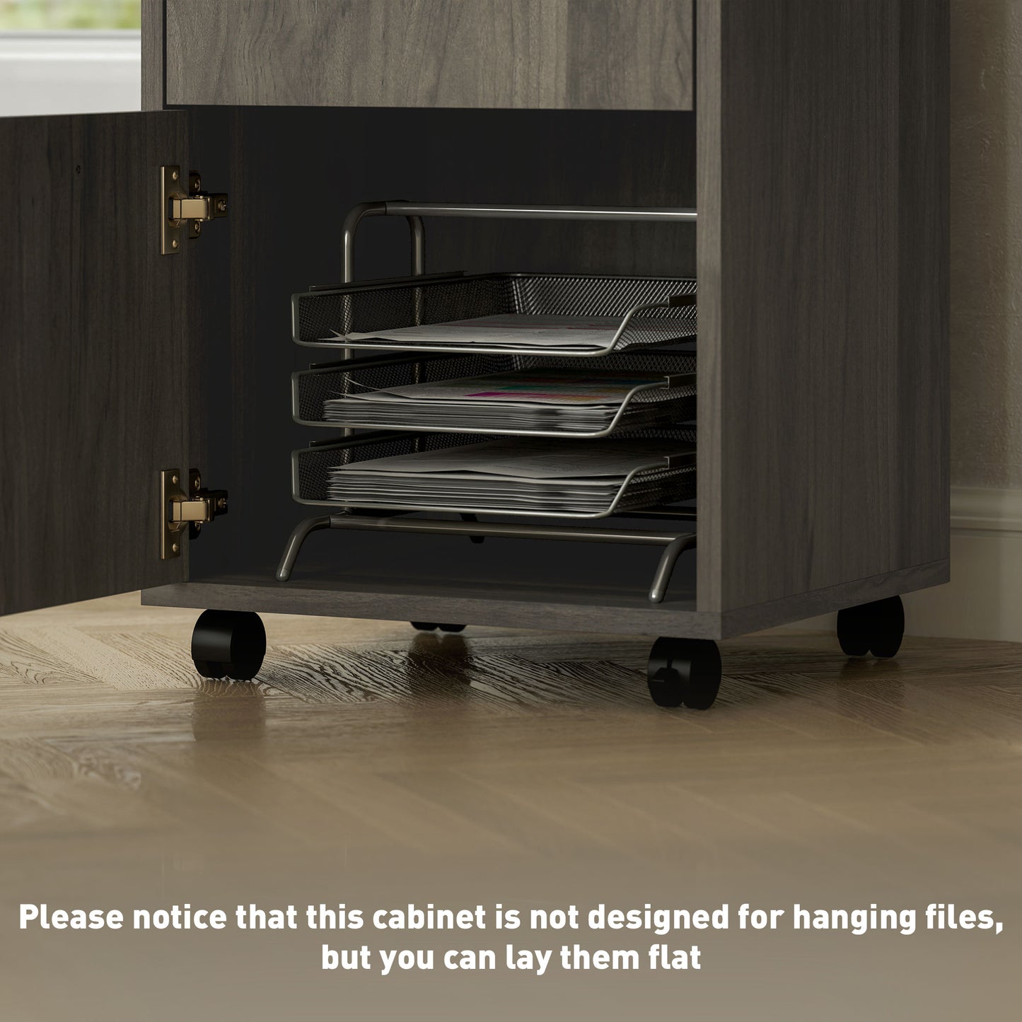 60cm Filing Cabinet with Drawers and Open Shelf, Grey