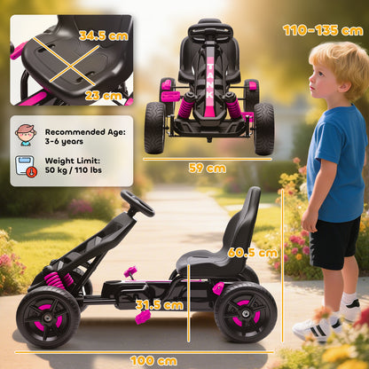 Pedal Go Kart with Automatic Clutch, for Ages 3-6 Years, Pink
