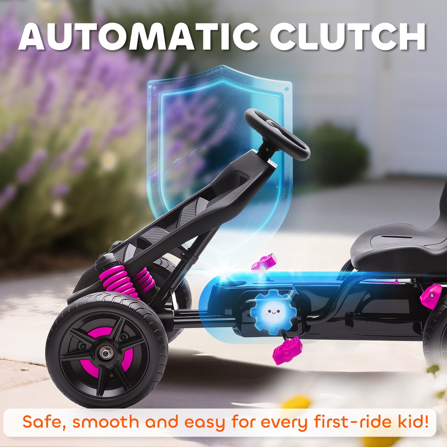 Pedal Go Kart with Automatic Clutch, for Ages 3-6 Years, Pink