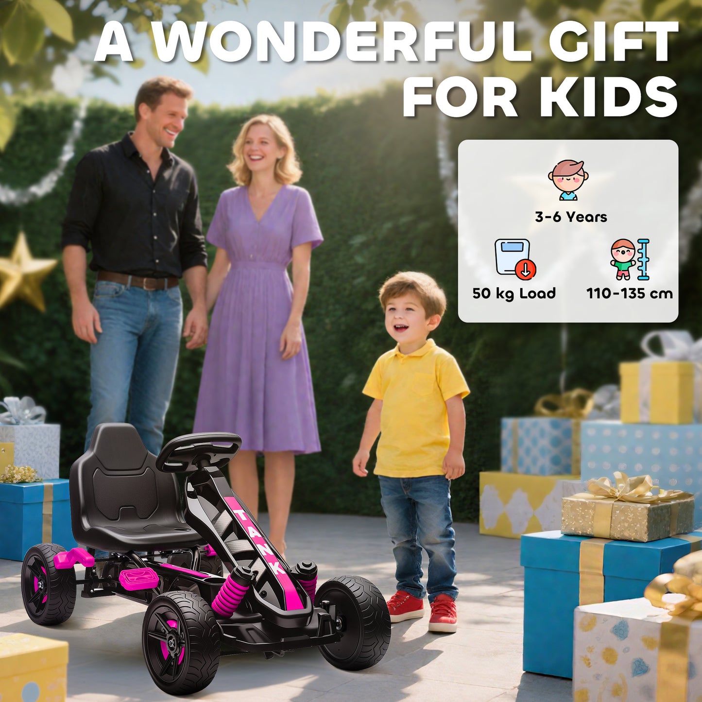 Pedal Go Kart with Automatic Clutch, for Ages 3-6 Years, Pink