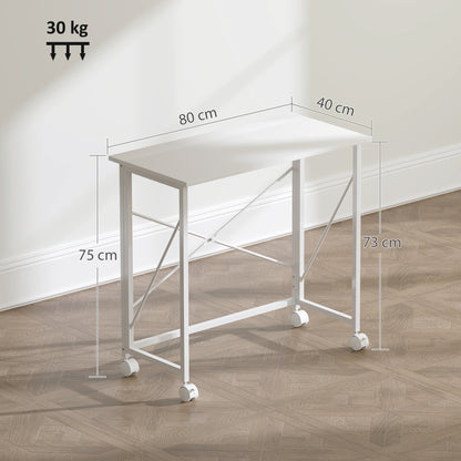 Folding Desk on Wheels, Writing Table for Home Office, White
