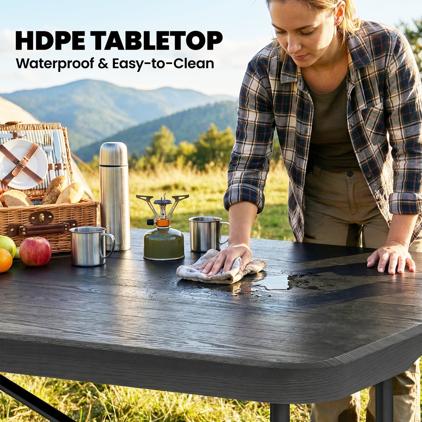 5 Piece 6ft Foldable Table and Chairs, Portable Picnic Table Set