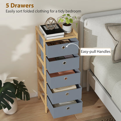 Chest of Drawers, 5 Drawers Dresser with Bamboo Frame, Light Grey