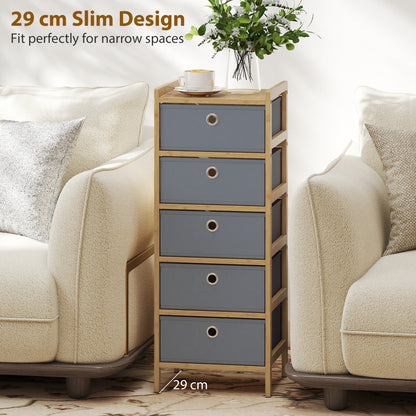 Chest of Drawers, 5 Drawers Dresser with Bamboo Frame, Light Grey
